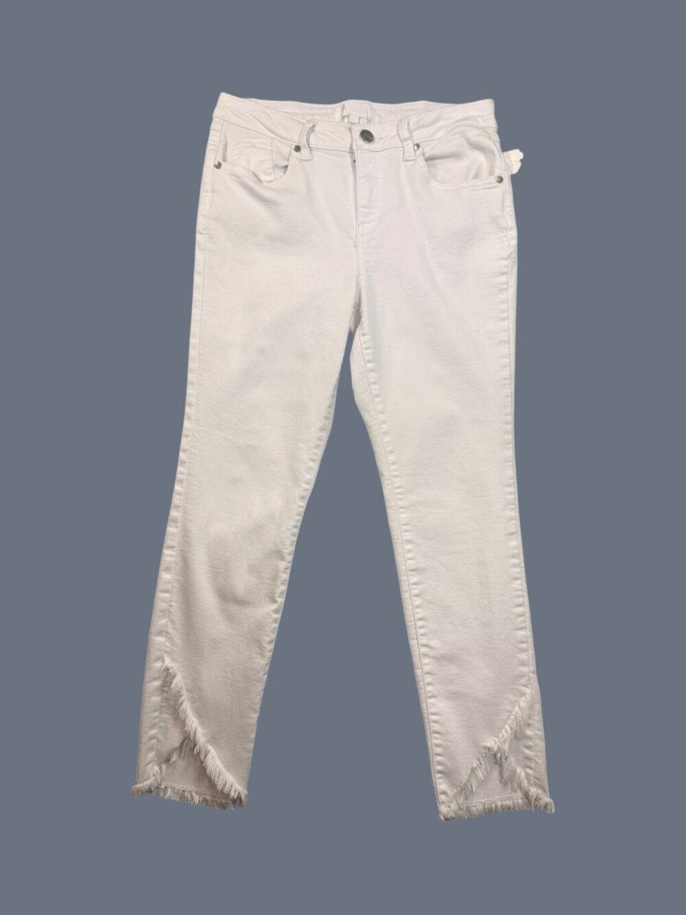 1822 Denim White Mid Rise Skinny Ankle Jeans Frayed Hem ~ Size 10